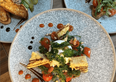 View of food dishes from above